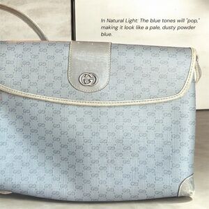 Gucci Gray/Blue Monogram Shoulder Bag with Silver Accents